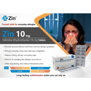 Zin 10 Cetirizine Dihydrochloride (10mg) | Fast-Acting 24-Hour Allergy Relief